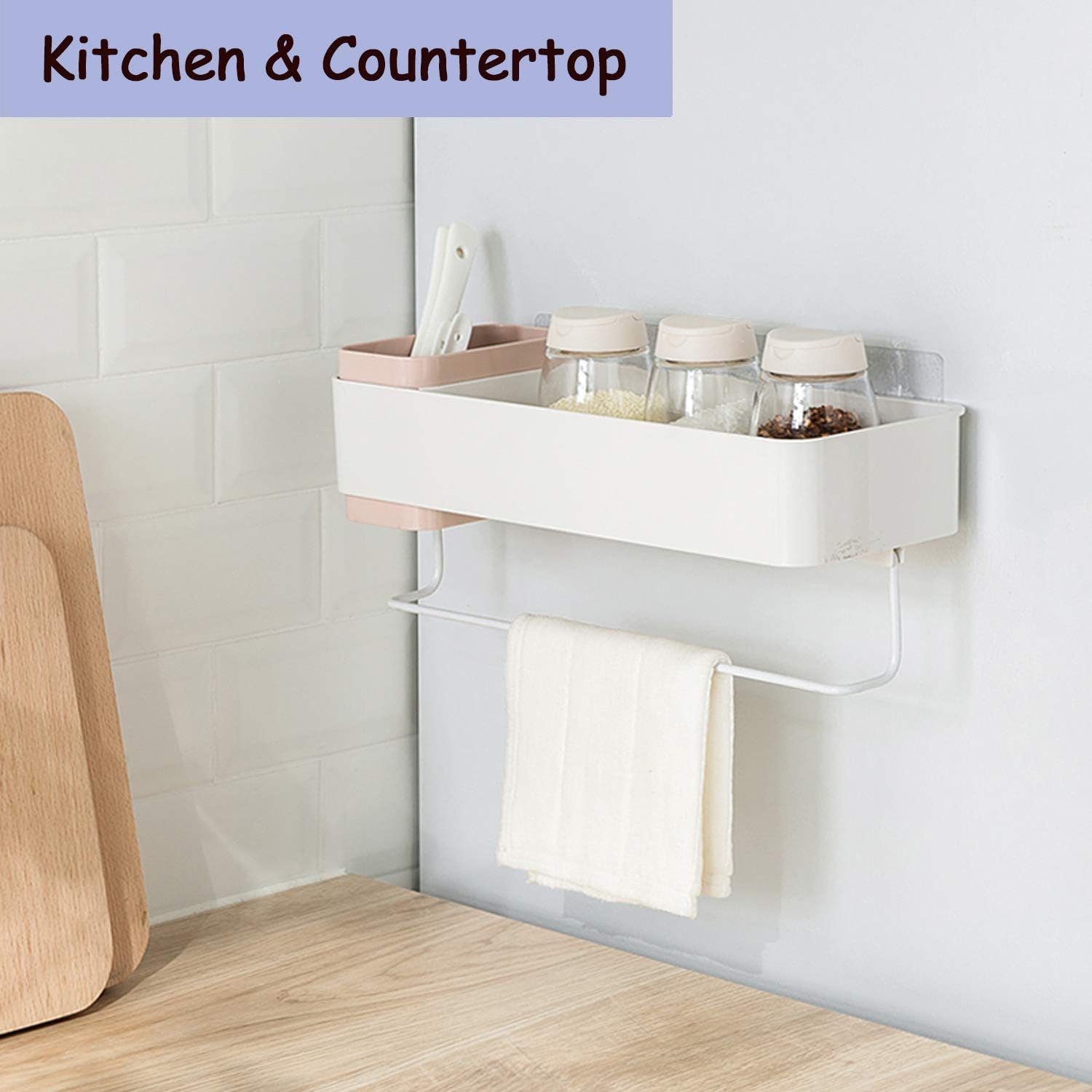 MORNITE Adhesive Bathroom Wall Caddy, Bathroom Shower Organizer Hanging Shelves No Drilling Shampoo Holder Pink