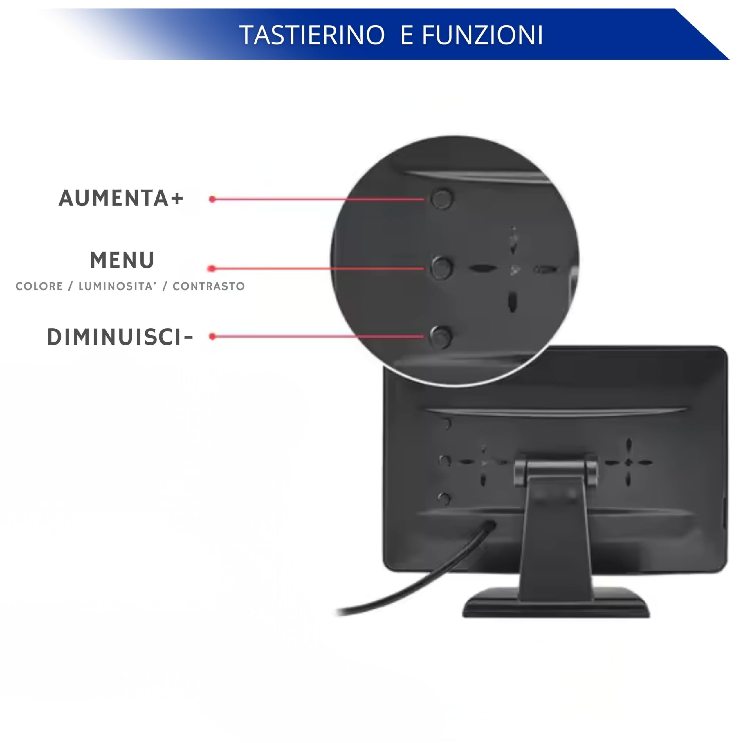 CLICLED Monitor TFT LCD da 4.3" regolabile display per retromarcia auto parcheggio 043 PAL/NTSC