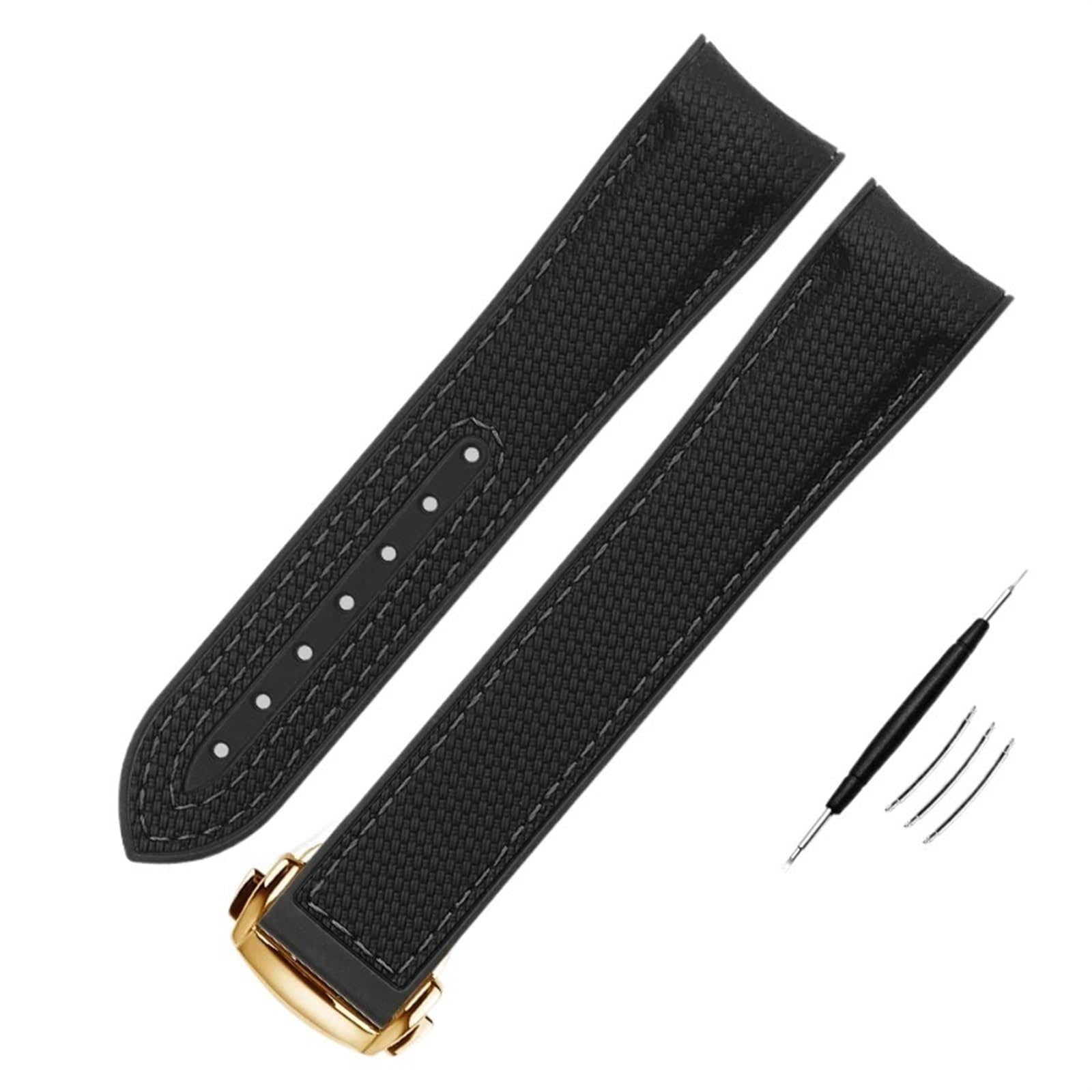 Gumowy nylonowy pasek do zegarka Omega X Swatch, wodoodporny pasek do zegarka MoonSwatch Constellation, 20 mm, zakrzywiony pasek końcowy (BK-czarne złoto, 20 mm)