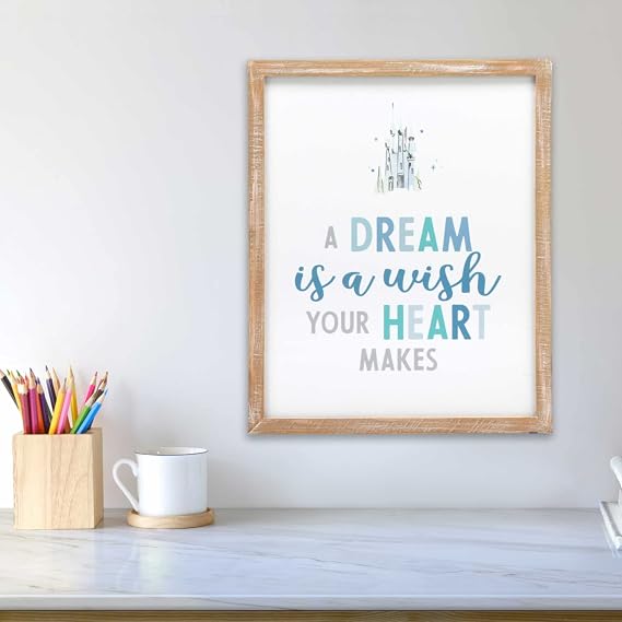 Disney Princess Cinderella Castle Wall Art - A Dream is a Wish Your Heart Makes - Cute Cinderella Framed Wood Wall Decor