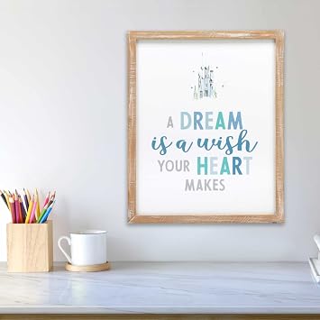Disney Princess Cinderella Castle Wall Art - A Dream is a Wish Your Heart Makes - Cute Cinderella Framed Wood Wall Decor
