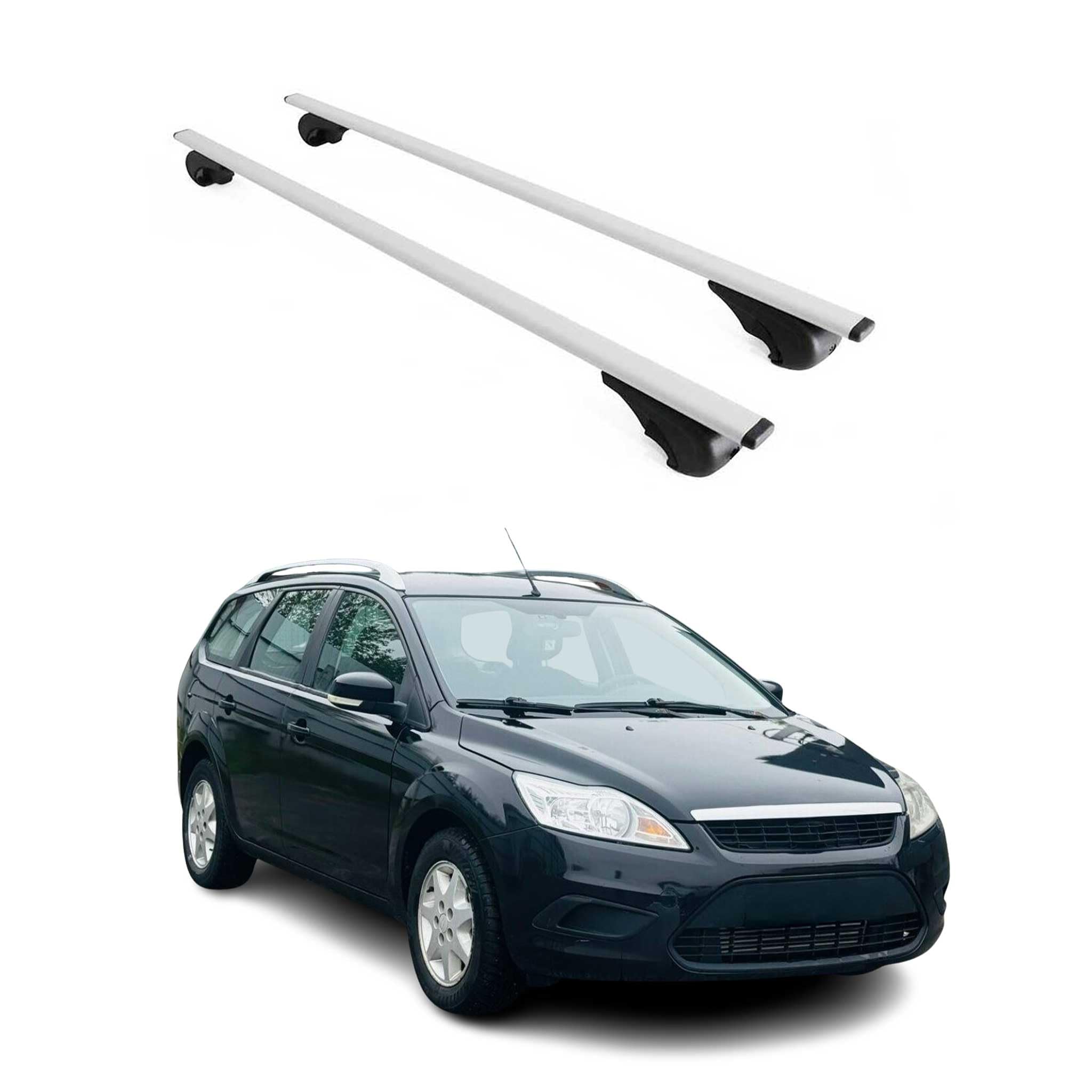 OMAC Dachträger Querträger für Ford Focus II Turnier 2005-2010 – Abschließbar – Max. 75 kg – 2 Stangen Stahl Silber