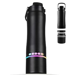 Water Bottle with Portable Bluetooth Speaker - Modular Insulated Water Bottles w/Handle, BT5.3, TWS Pairing Speaker and Stainless Steel Cups for Camping Sports Beach (Black) - Amazon product rated Grade A