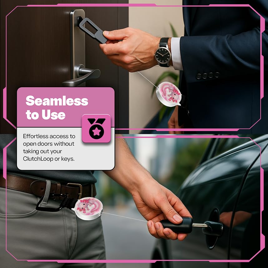 Image of ClutchLoop Anti-Theft Phone Tether - Universal Adhesive Anchor, Retractable Steel Line and Locking Carabiner