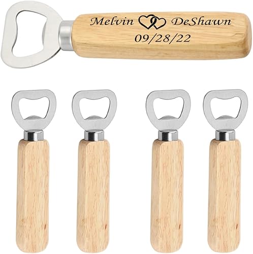 Abridor de botellas de cerveza personalizado, sacacorchos, regalos de fiesta de boda, regalo para invitados, abrebotellas de madera personalizada a