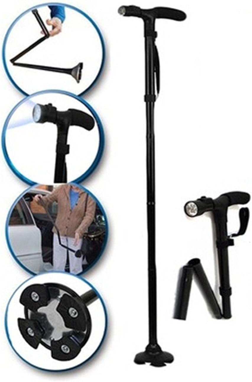 4-Stage Semi-Automatic Folding LED Cane Stool 5 Stage Height Adjustable Walking Staff