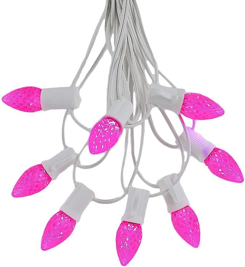 Novelty Lights 25 Foot C7 LED Outdoor Lighting Patio Christmas String Lights, Purple, White Wire, 25 Bulbs