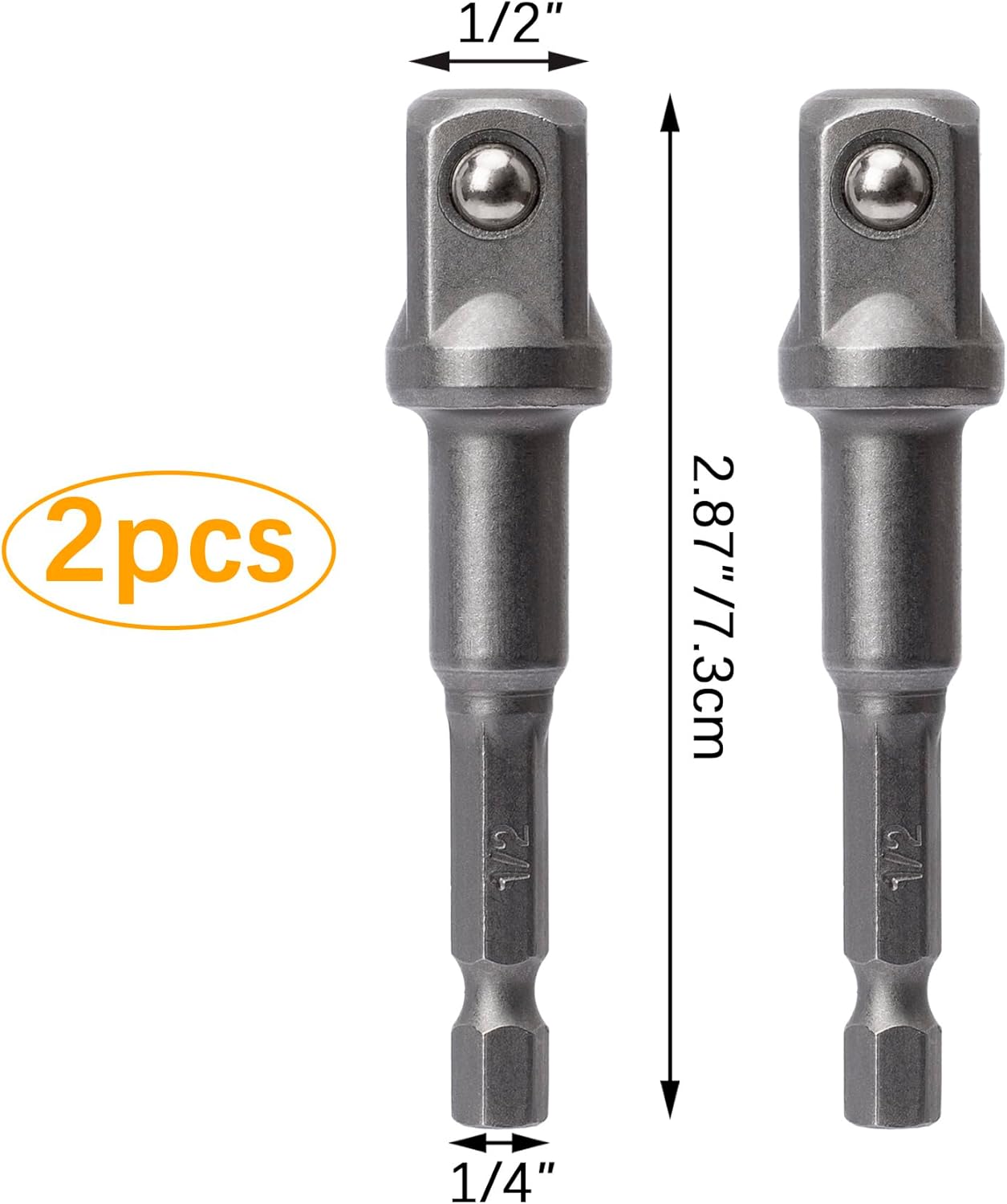 OIIKI 2 Pack 1/2 inch Square Socket Adapter Bit Set, Hex Impact Driver Power Bits, Extension Socket Adapter for Automotive DIY-1/4 Hex Shank