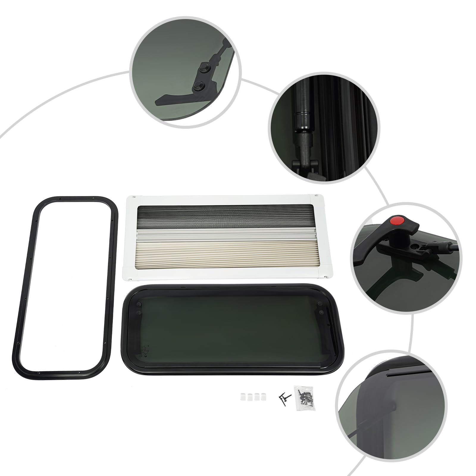 70x30cm Ventana de caravana 85°Ventana Camper Homologada estor | mosquitera con certificado ECE 43R, vidrio templado, para utocaravanas remolques camionetas conversión caravanas verticales