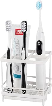 Electric Toothbrush Holders for Bathrooms Toothpaste Organizer, White | Carbon Steel, Removable Diatomite Drip Tray, 5 Slots Kids Tooth Brush Holder for Countertop, Shower, Vanity