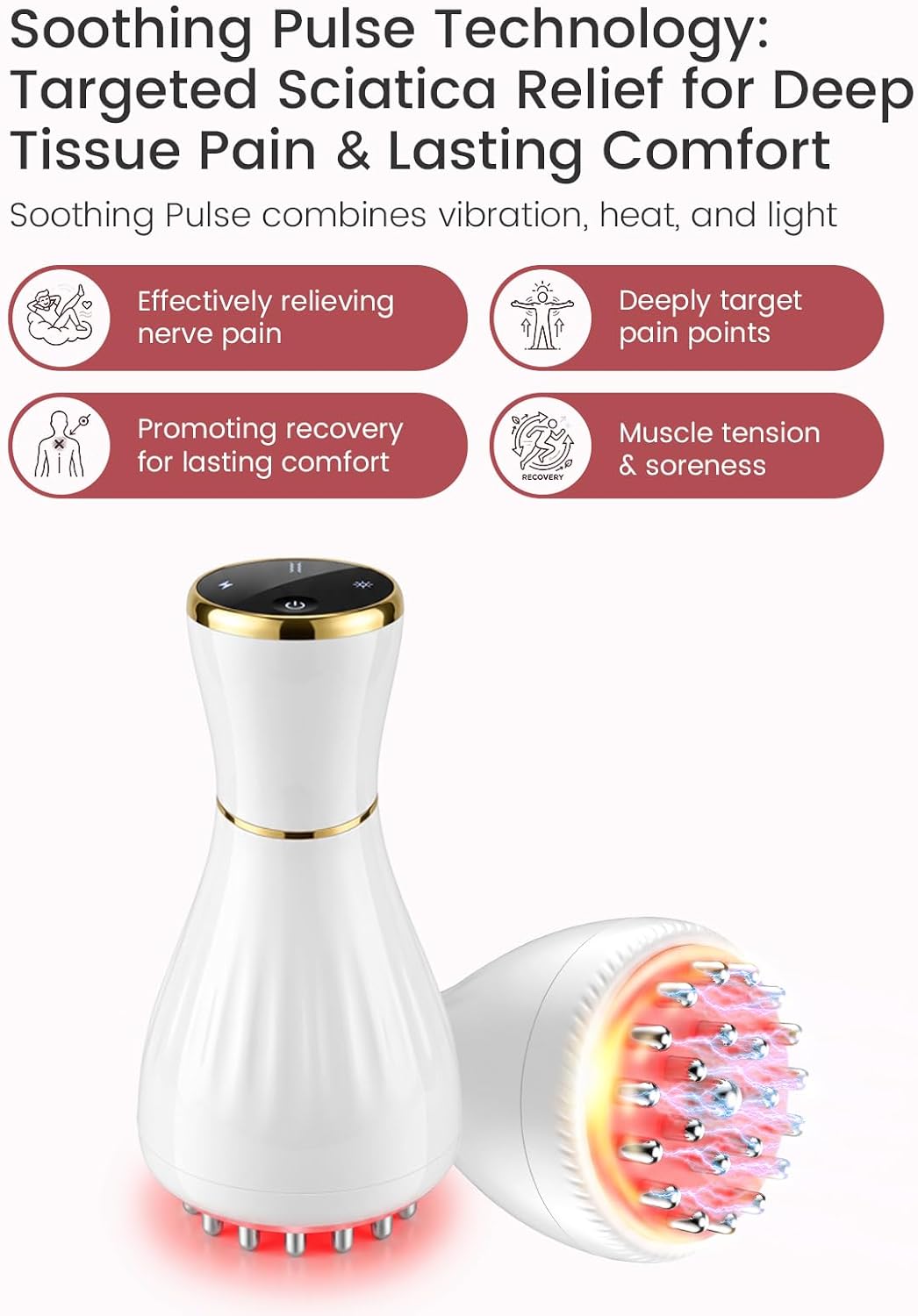 Deep Tissue Massager for Sciatica Pain Relief, Electric Sciatic Nerve Relief Device, Back and Leg Muscle Massage Tool for Daily Comfort (White)