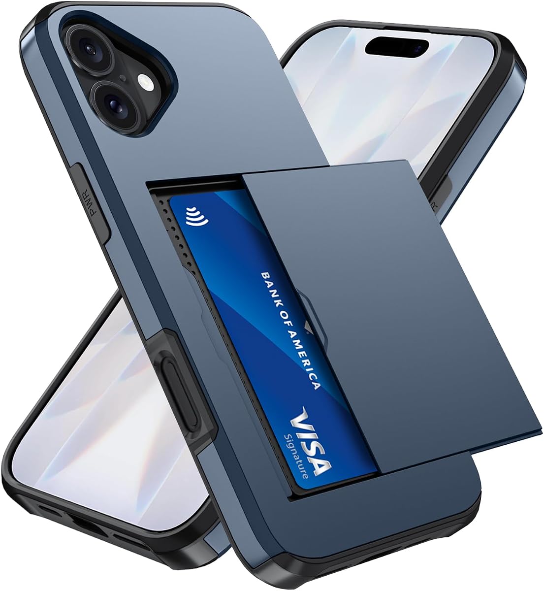 Qinmay Compatible with iPhone 17 Case Wallet,Built-in Card Holder, Heavy Duty Protective Dual Layer Shockproof Hidden Card Slot Slim Wallet Phone Cover for iPhone 17 ，Blue
