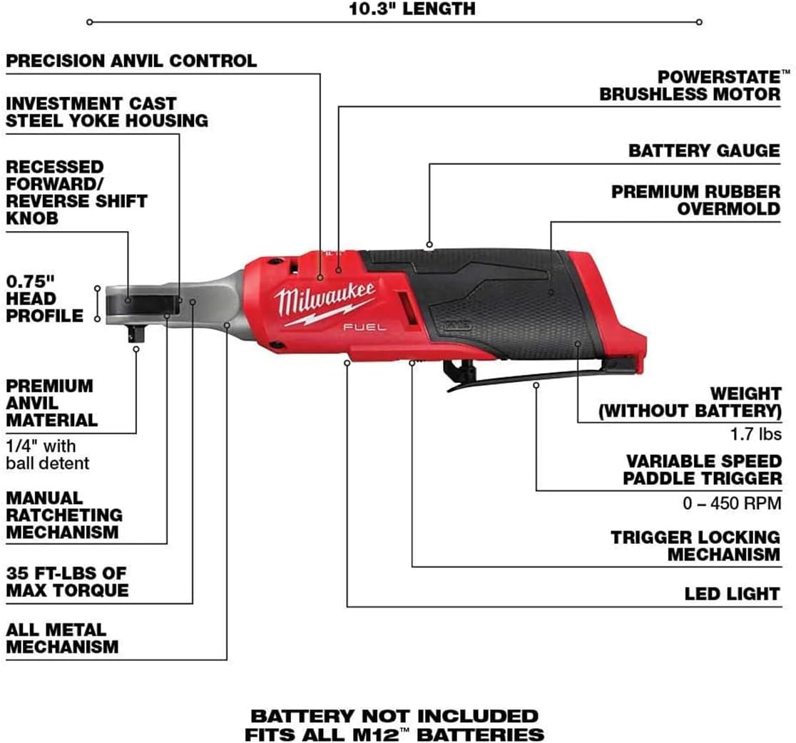 Milwaukee 2566-20 M12 FUEL Brushless Lithium-Ion 1/4 in. Cordless High Speed Ratchet (Tool Only) image 4
