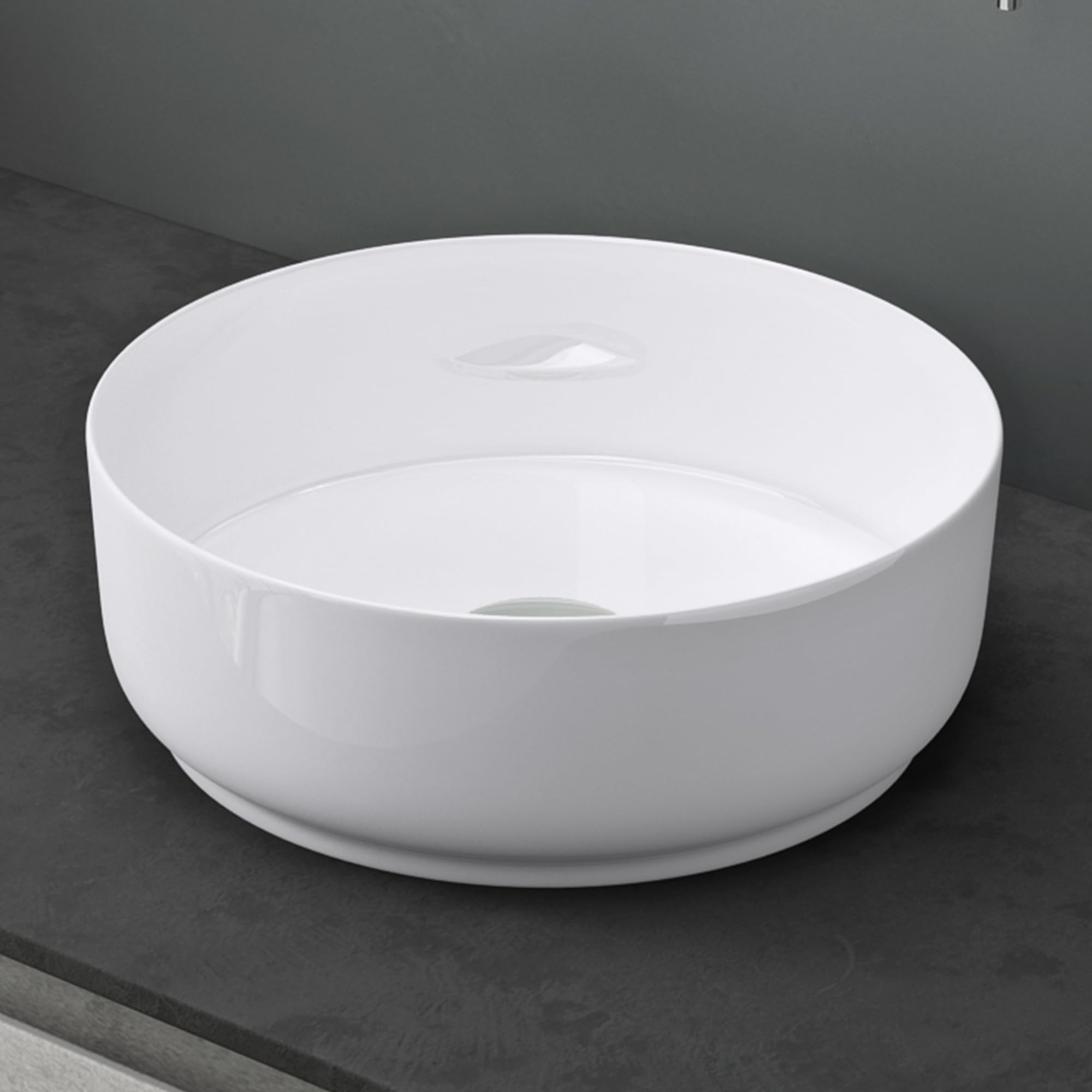 Mai & Mai Lavabo sobre Encimera Lavabo Baño | Redondo | Blanco Brillante | Cerámica | 31x31x11cm | sin Orificio para Grifo sin Rebosadero | Brüssel203