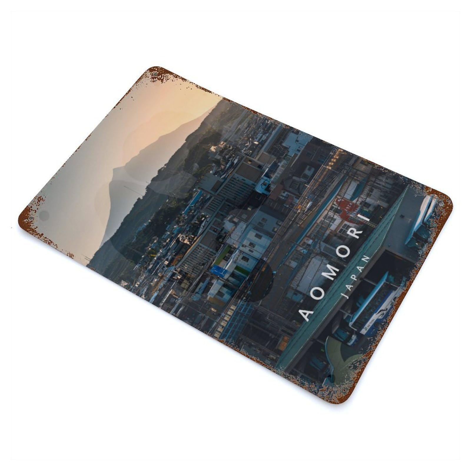 Aomori Japan 11.8"x7.9" Vintage Rust Metal Sign, Decorative Metal Wall Art for Living Room, Hallway And Home Decor