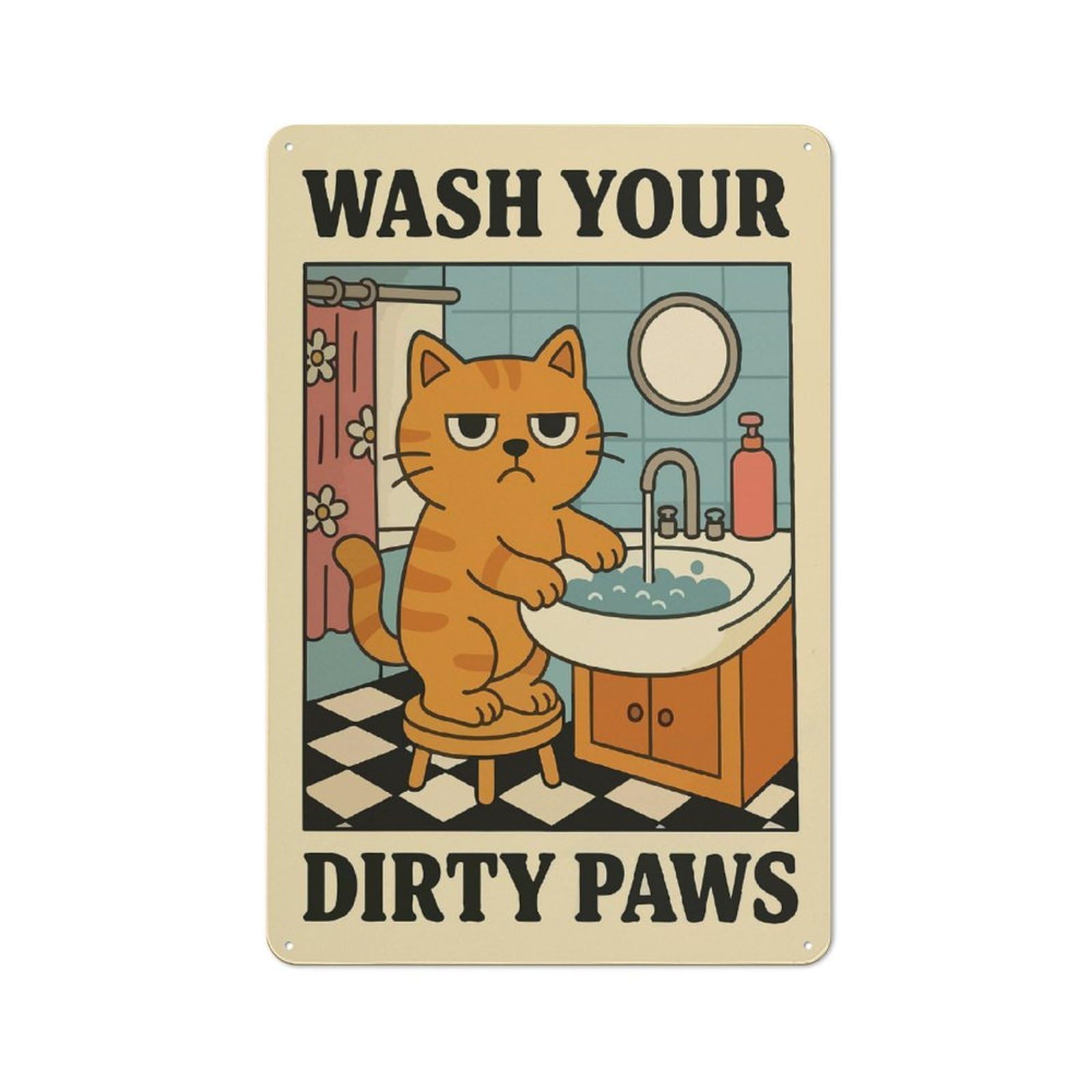 Junmoney Style-2 Tin Wall Plaque 30X20cm With Wash Your Dirty Paws Cat Art For Guest Room Or Hallway, For Garage, Workshop And Man Cave Decoration