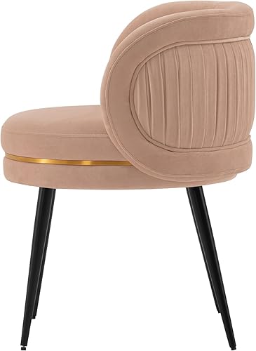 Miniatura 7 de Manhattan Comfort Kaya - Silla de comedor moderna de terciopelo con respaldo redondo plisado, acolchado de espuma de alta densidad y marco de madera