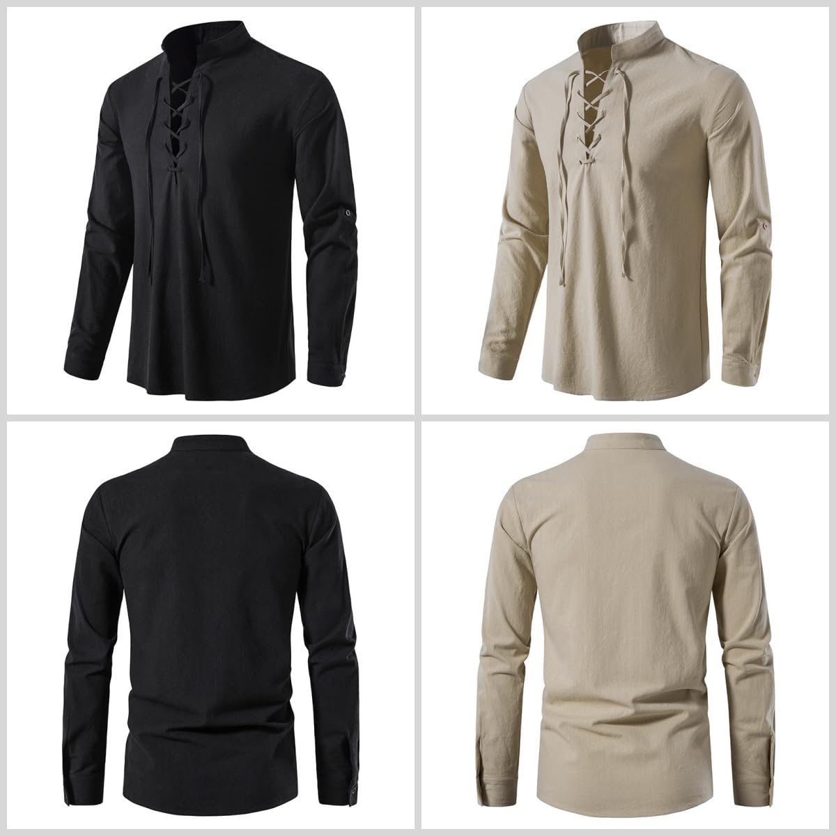 Men's Renaissance Shirts, Long Sleeve Cotton Linen Solid Medieval Steampunk Shirts - Image 4