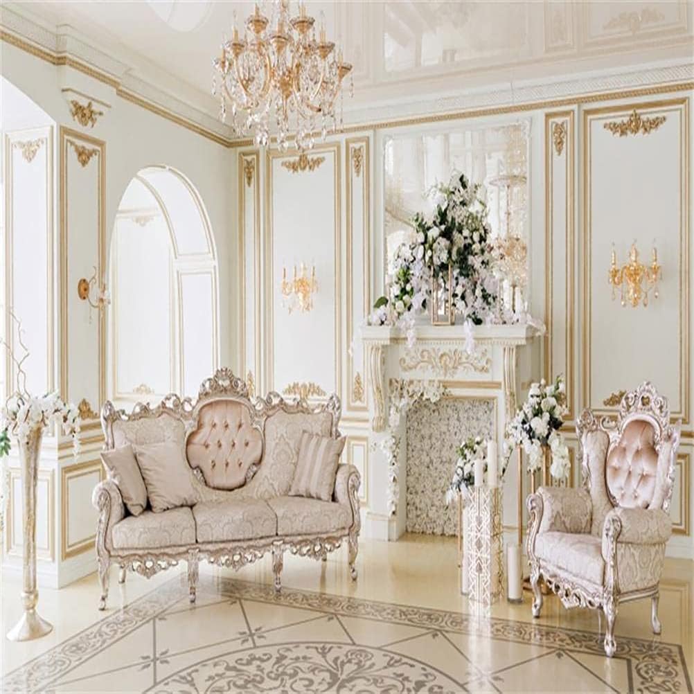 AOFOTO 10x10ft Luxury Indoor Furnishing Backdrop Chandelier Chair Mantel Flower Photography Background Adult Portrait Aristocratic Interior Decoration Photo Shoot Studio Props Video Drop Wallpaper