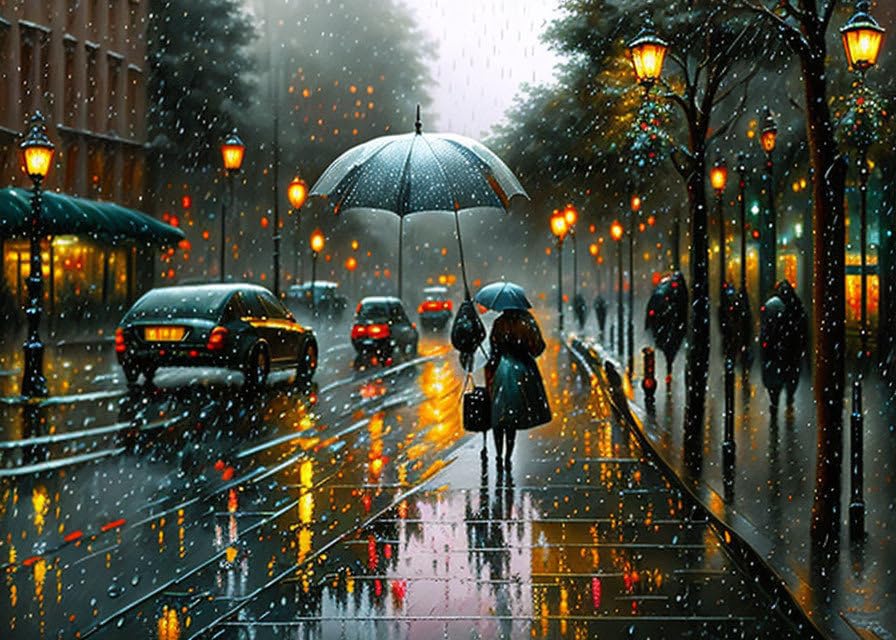 Toile murale Meechi 50x70cm peinture huile rue pluie sans cadre