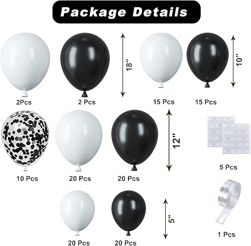 Miniatura 2 de Kit de arco de globos blancos y negros, 124 globos de confeti blanco y negro con tira de cinta de 16 pies y pegamento de puntos para graduación,