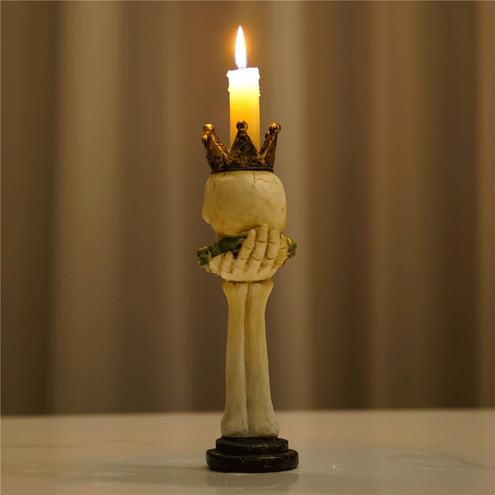 Czaszka żywica świecznik biały dekoracyjny wewnętrzny świecznik 8 x 9 x 25 cm 500 g świecznik świecznik świecznik dekoracja