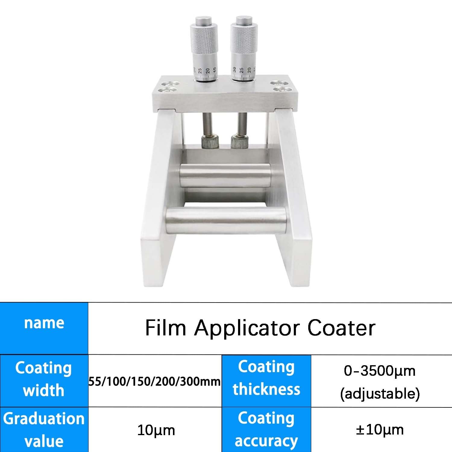 Aplicador de película ajustable, máquina de recubrimiento con cuchilla de laboratorio ajuste de espesor 0 a 3500 µm alta precisión de ±10 µm para recubrimiento de pintura y tinta(200MM)