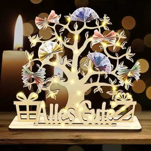Herbst Geldgeschenke Verpacken, Geldbaum Geschenk Holzbaum Geldgeschenk Geburtstag Hochzeit Deko, Lebensbaum Deko mit Led, Ggeschenk Lebensbaum Holz, Personalisierte Geburtstag Geldgeschenke