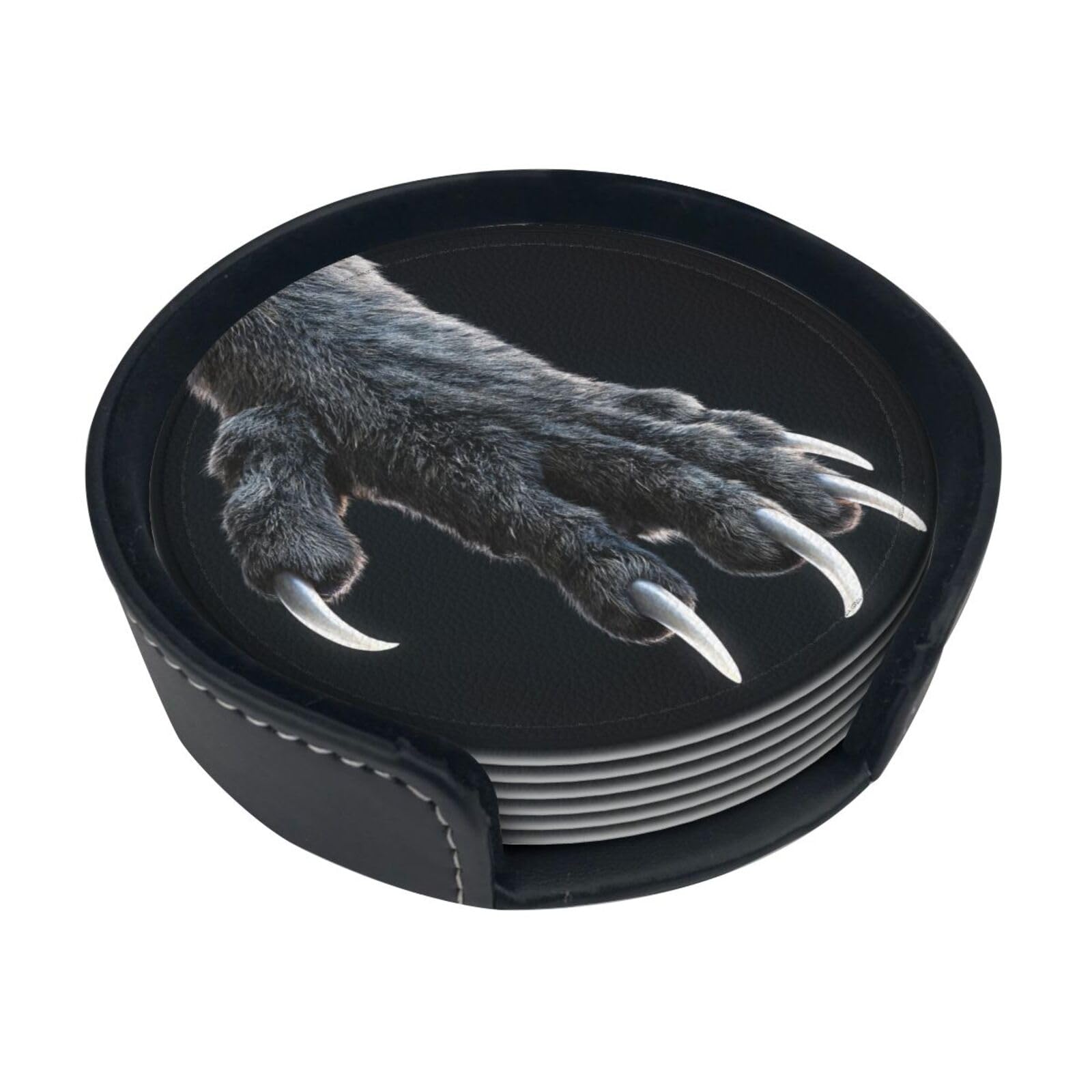 Wolf Claw Pattern Leather Coasters-Set of 6 with Storage Holder