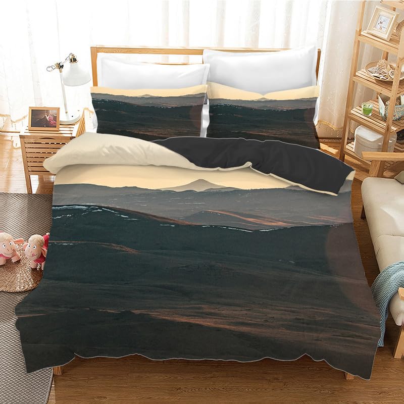 Housse de couette 140x200 confort premium 110g/m² microfibre paysage chocolat