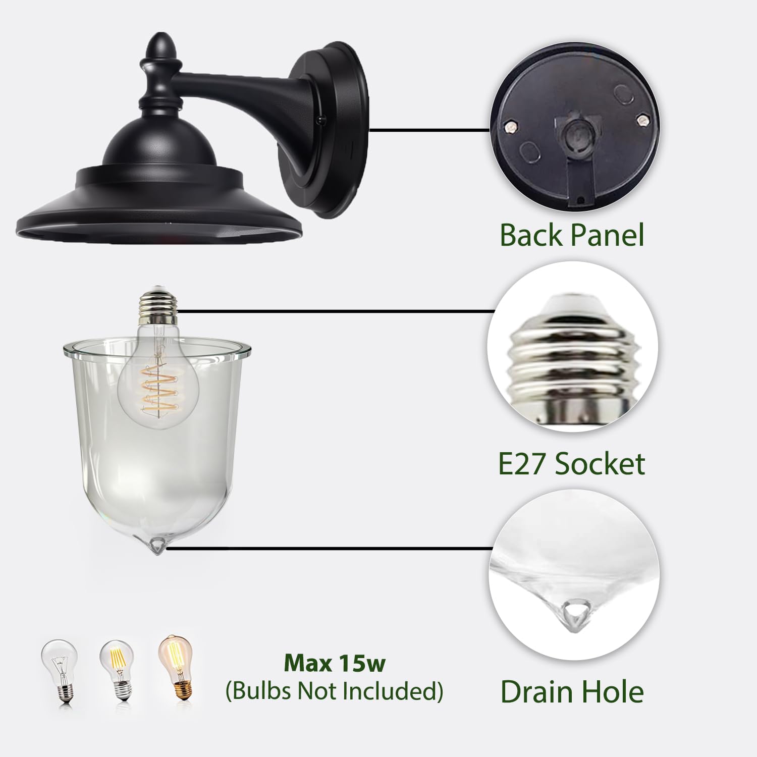 EBION 2 Stück Aussenlampe Wand E27, AußEnlampe AußEnwandleuchten Aluminum Ip44 Wasserdicht, Wandleuchte Vintage Ausenbeleutung Hauswand Schwarz, Garten, Veranda, Terrass, GlüHbirne Nicht Enthalten