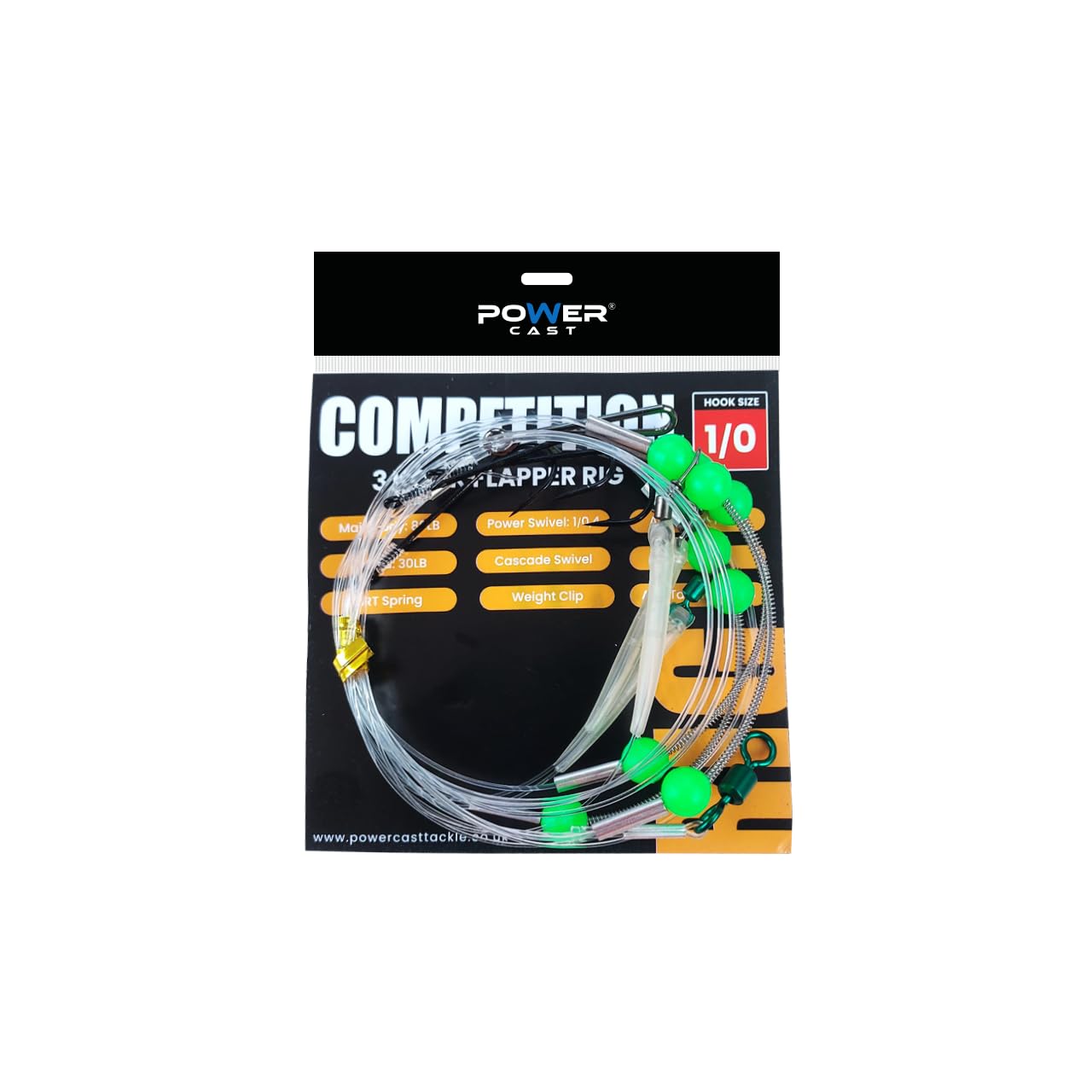 Power Cast Competition Clipped Distance Rigs, 3 Hooks, 80lb Main Line, Size 1/0, 2 and 4 Aberdeen Hooks (3pack) (Hook Size 1/0)