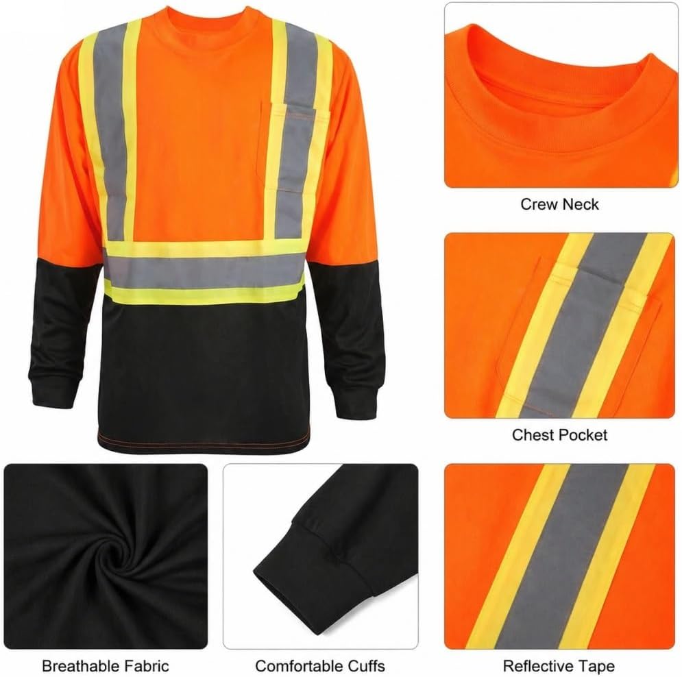 Gary Com High Visibility Safety Shirts for Men with Reflective and Pocket Hi Vis Construction Work Quick Dry Mesh Shirt