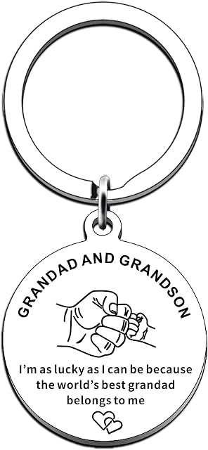 AMZQ Grandad Gifts from Grandson Grandad Keyring Grandfather Keychain Key Tags Jewelry for Father's Day Birthday