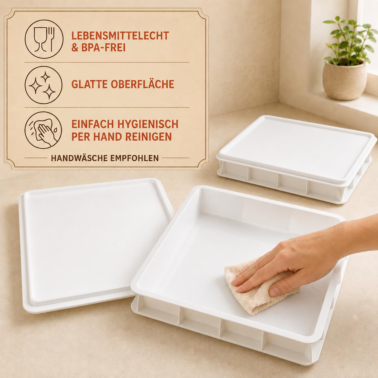 Pizza Lover 2 x pudełko na pizzę z 2 pokrywkami – stabilne pudełko na ciasto do pizzy 30 x 40 x 7,5 cm, pudełko do fermentacji ciasta na pizzę i ciasto, można układać w stos i nadaje się do kontaktu z