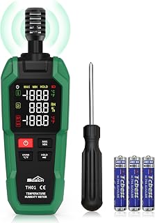 Temperature Humidity Meter, SQECH Digital Hygrometer with Ambient Thermometer,Dew Point,Wet Bulb,Flashlight,Max/Min,Data Hold,High Precision Psychrometer Monitor with Color Backlight for Home HVAC
