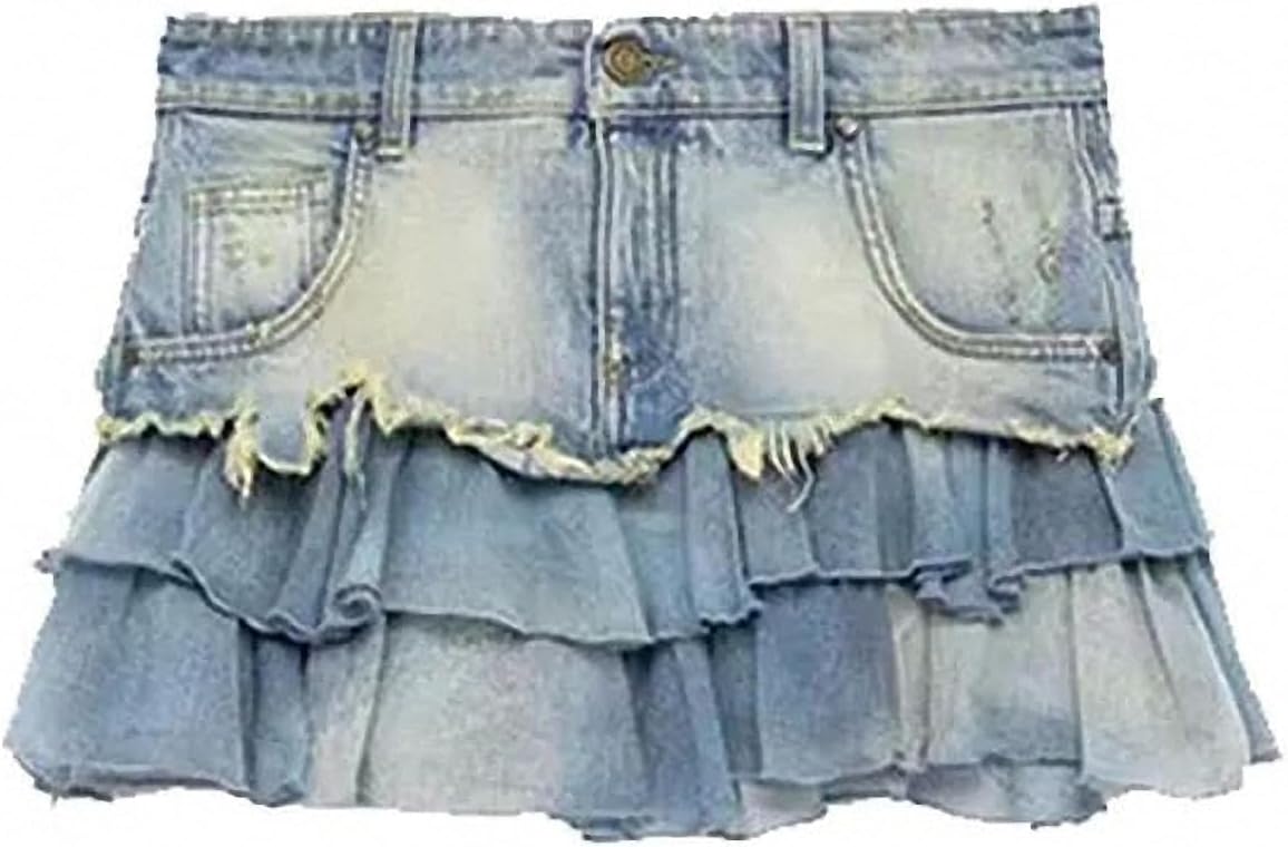 Jeans Skirts Hot Girl Retro Denim Women's Summer Short Skirt Ruffle Tummy Clothes
