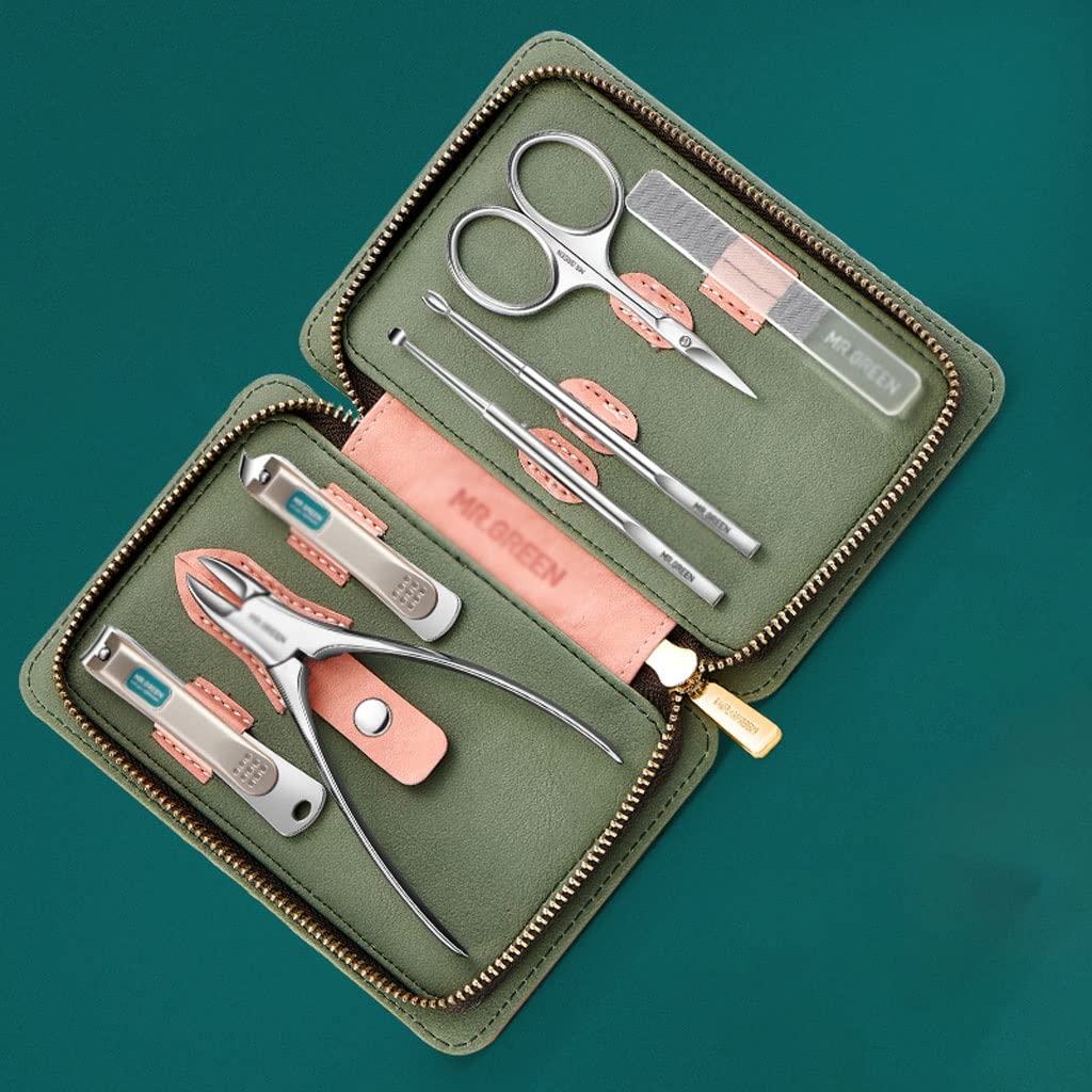 set cortauñas, Juego de uñas de 7 piezas, tijeras for uñas, juego de uñas de acero inoxidable, juego de belleza portátil for viaje, cuidado de la cara, cutículas y uñas