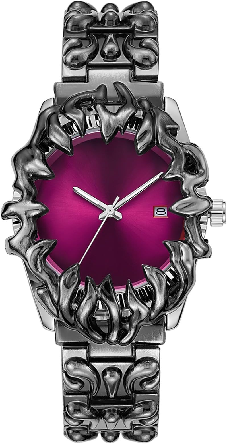 Gothic Claw Watch for Men – Unique Stainless Steel Wristwatch, Luminous Hands, Waterproof Quartz Movement, Futuristic Melting Style, Cool Red & Green Color Options