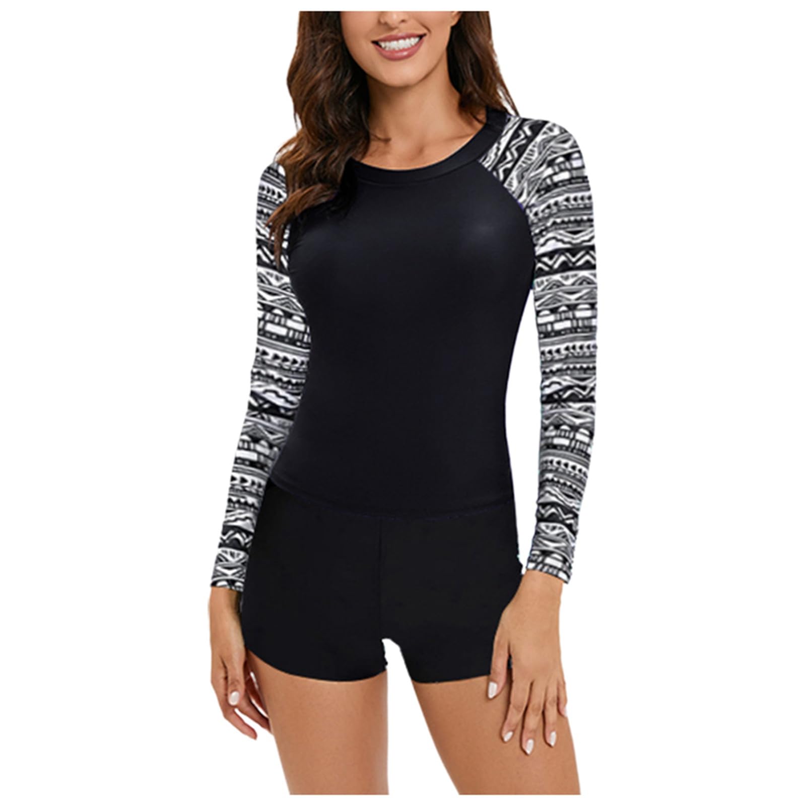 Damen Langarm Badeanzug mit BH Rash Guard Schwimmshirt Surf UV Shirt Bademode Badeshirt