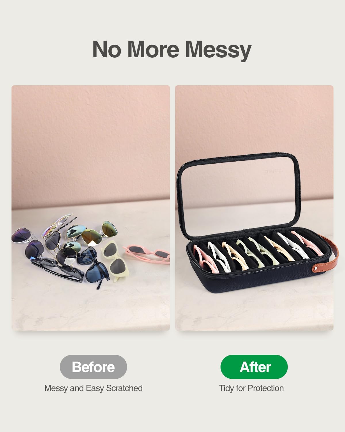 Luxtude Travel Sunglasses Organizer Case for Women Men, Glasses Case Multiple Pairs w/Adjustable Slot, Clear Sunglass Storage