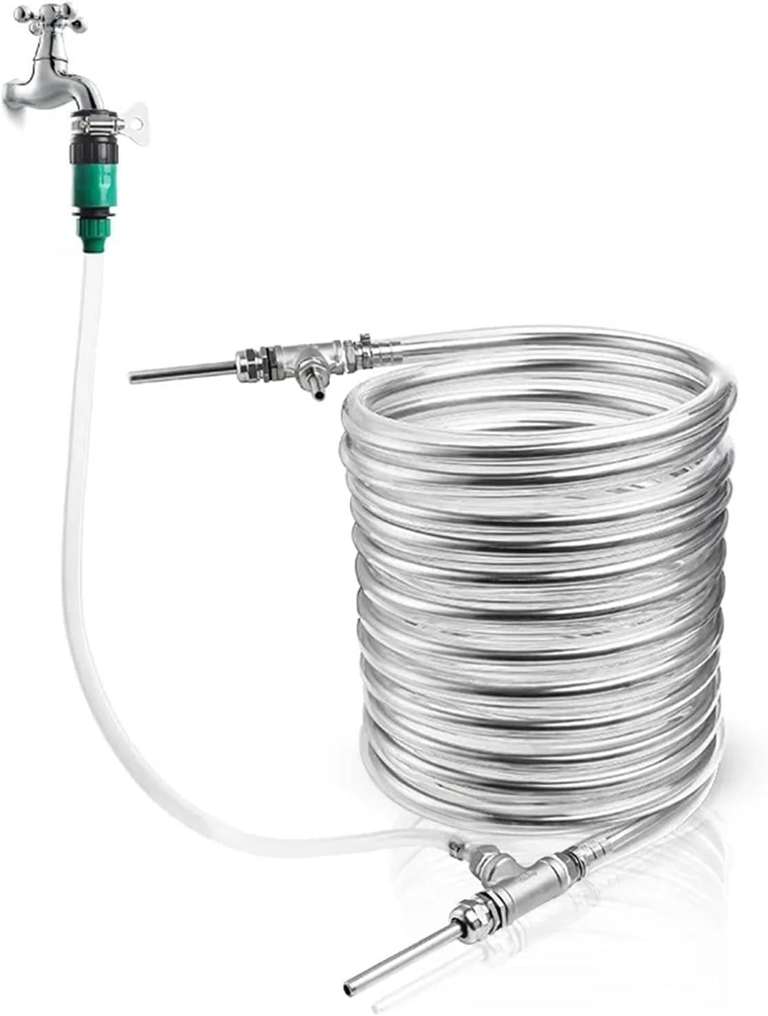 Heat Exchanger, 3/8'' X 10M Counterflow Wort Chiller Stainless Steel Heat Exchanger Cooling Coil Pipe Super Efficient Beer Cooling Machine(With Hose)