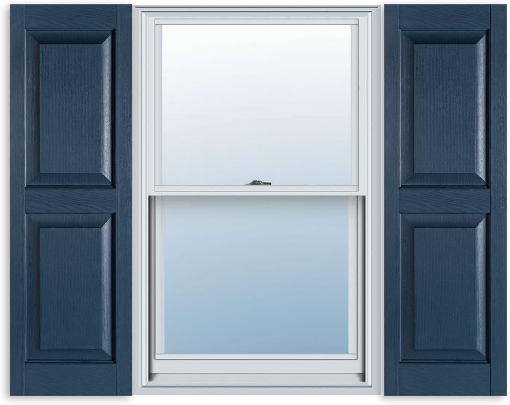 Exterior Solutions Standard Raised Panel Exterior Vinyl Shutter, Bedford Blue (Pair), 15 Inch x 71 Inch