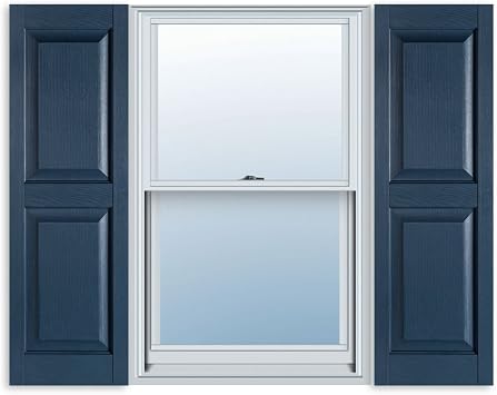 Exterior Solutions Standard Raised Panel Exterior Vinyl Shutters, Bedford Blue (Pair), 15 Inch x 35 Inch