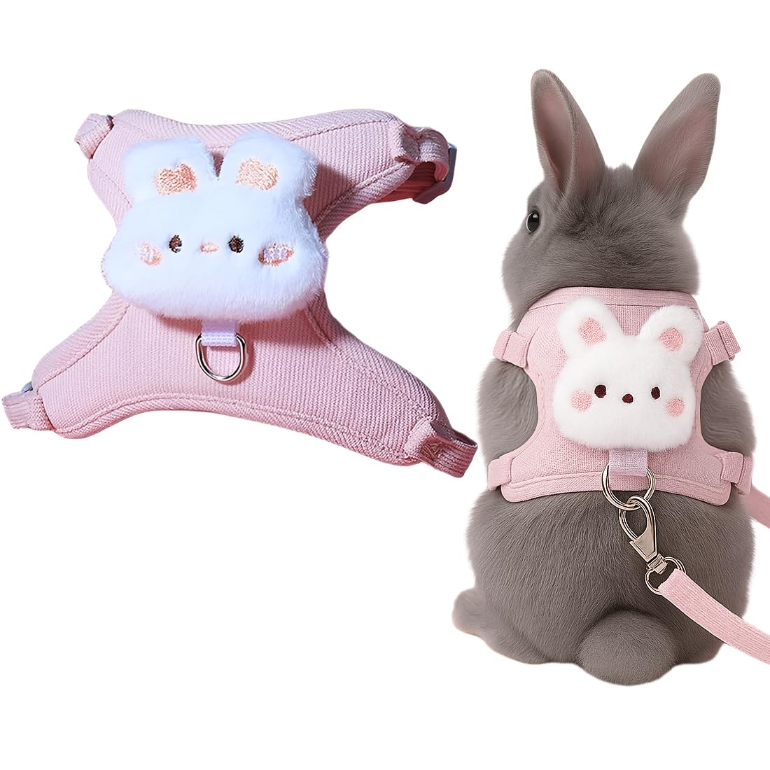 Harnais pour lapin nain réglable respirant rose taille ajustable 1-3 kg