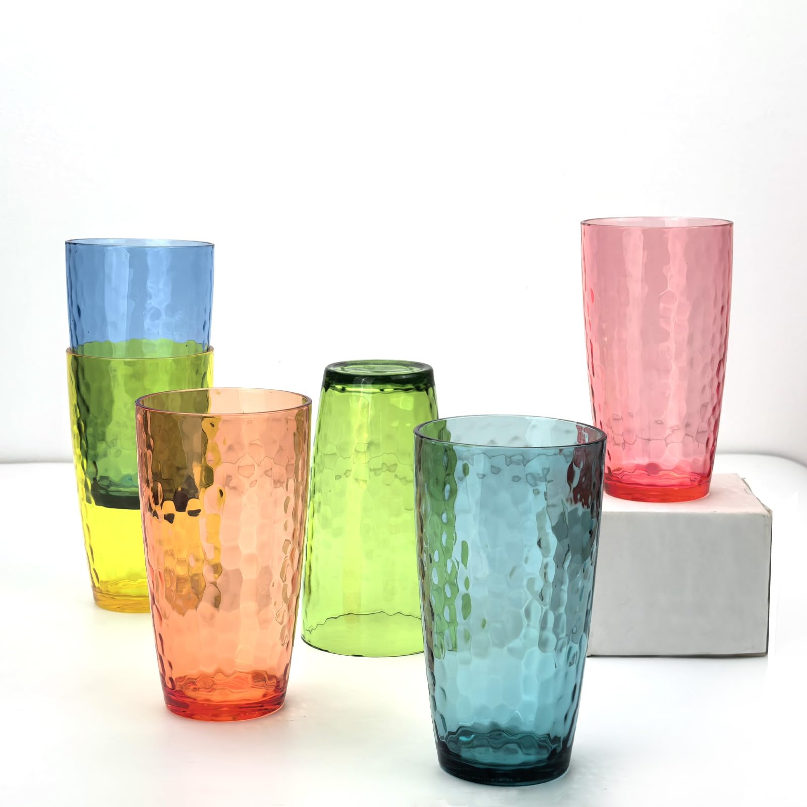 Yalin Vasos acrílicos de 20 onzas, vaso de plástico reutilizable, apilable, sin BPA, a prueba de roturas, apto para lavavajillas, juego de 6 tazas (multicolor)