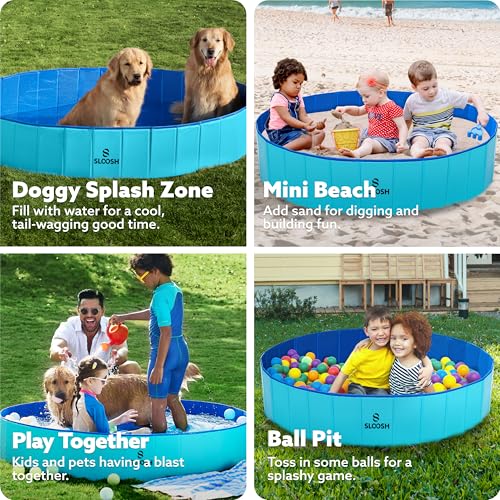 SLOOSH Foldable Dog Kiddie Pool - Portable Hard Plastic Doggie Swimming Pool, Anti-Slip Collapsible Pets Bath Tub Suitable for Kids Indoor Outdoor Backyard Use (Blue, 63" x 12") - Image 5