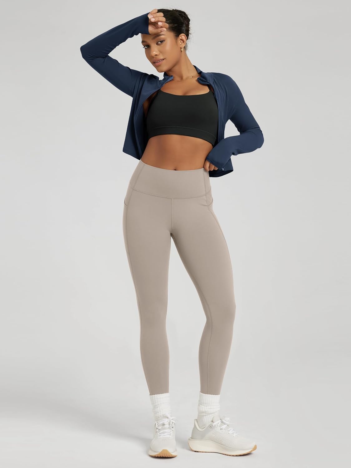ODODOS Women's Full-Zip Athletic Jacket Cloud Feeling Soft Long Sleeve Slim-Fit Running Gym Workout Yoga Cropped Tops