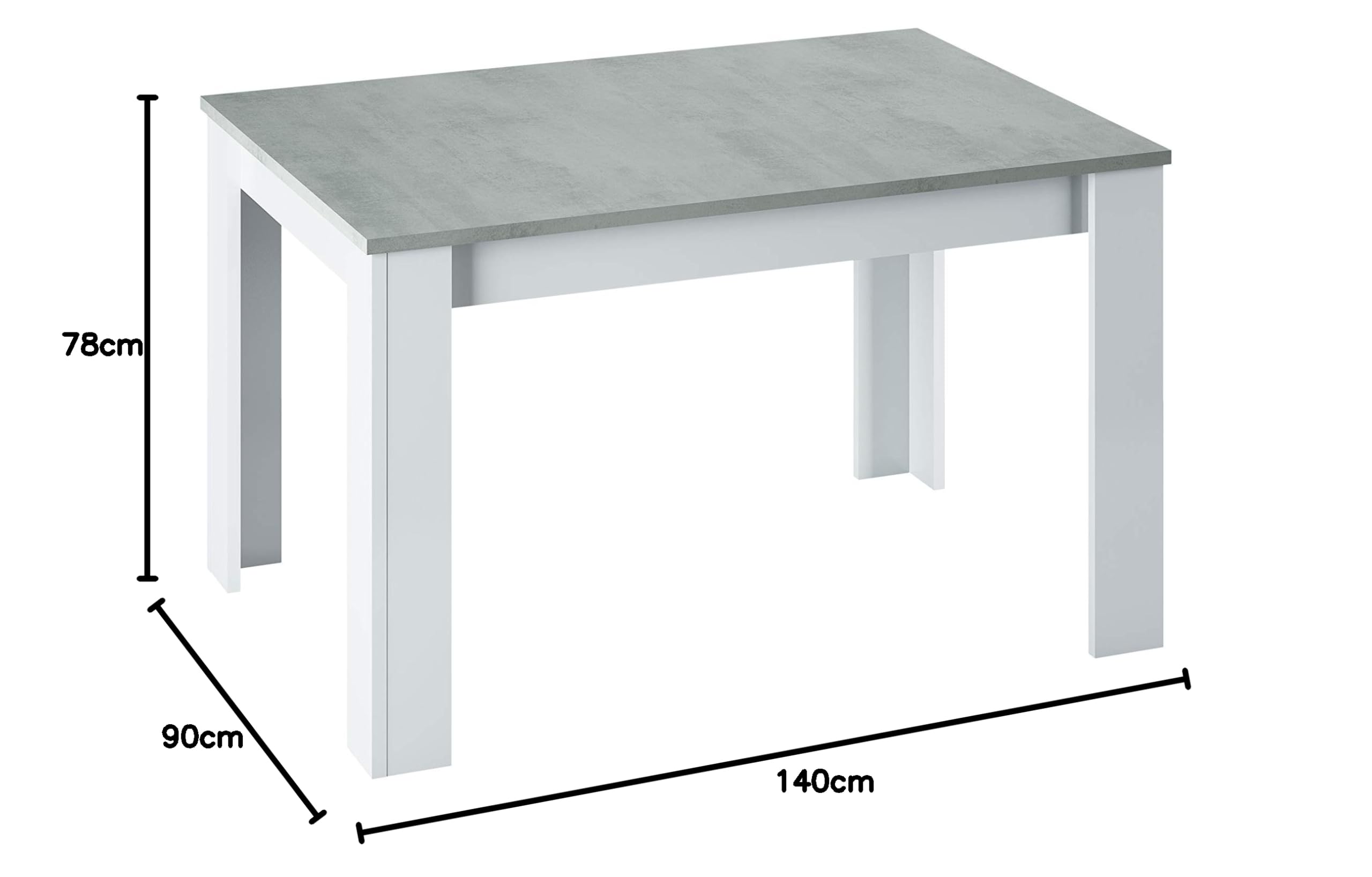 amuéblate online - Mesa de Comedor Extensible de salón o Cocina, Acabado en Artik y Gris Cemento, Modelo Noia, Medidas: 140-190 cm (Largo) x 90 cm (Ancho) x 78 cm (Alto)