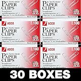 ACCO Paper Clips, 1 Size, Non-Skid, Economy, 30 Boxes, 100/Box (72385)